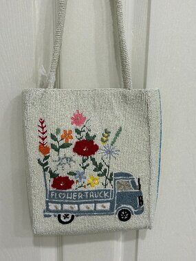 Handcrafted in India Beaded Sequin Embroidered Bag Flower Truck Striped NWT